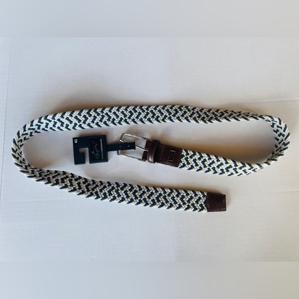 Mens New Stylish Classy Eccentric Greg Norman Collection Blue & White Woven Belt